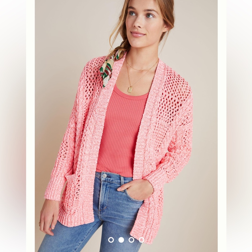 Anthropologie Serenity Heavyweight Knit Hot Pink Cardigan Sweater, Size XS/S